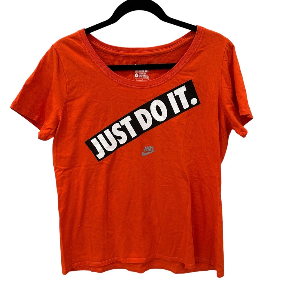 NIKE Orange Just Do It Short Sleeve T Shirt Athletic Cut Swoop Size XL
